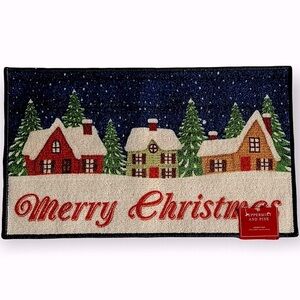 Peppermint & Pine Holiday Merry Christmas Accent Rug Non Skid Mat 17.3 X 29.9”